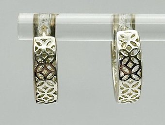Sterling Hoop Earrings With Ornate Cut-out Design 3.25g