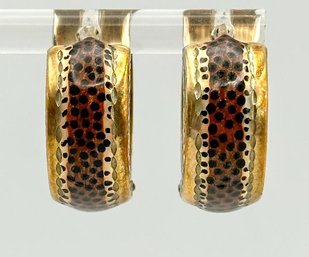 Two Toned Sterling Earrings With Cheetah Print Detail 3.38g