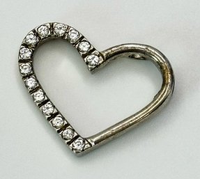 Sterling Heart Pendant Lined With Clear Rhinestones 3.52g