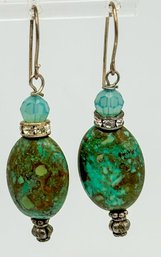 Natural Turquoise Drop Earrings Set In Sterling 6.97g