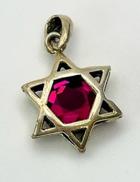 Sterling Star Of David Pendant With Purple Stone 3.48g