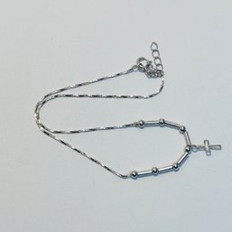 Sterling Silver Anklet With Beads And Cross 1.45 G
