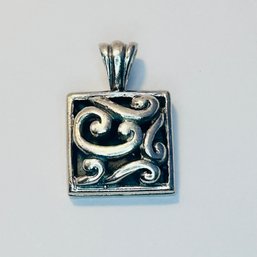 Sterling Silver Square Pendant Encased Blackstone With Silver Swirls 5.56 G