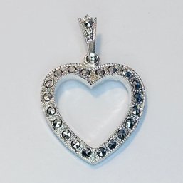 THEDA Sterling, Silver Heart Pendant With Clear Stones 2.53 G