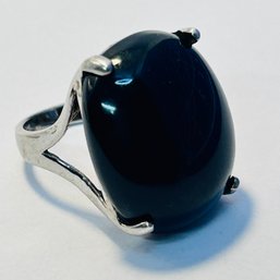 Thailand, Sterling Silver Ring With Large Black Stone Size 7, 6.85 G