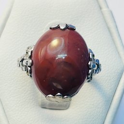 Sterling Silver Ring With Oval Brown Orange Stone Size 7, 3.93 G