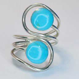 ATI Sterling Silver Wrap Ring With Two Turquoise Stones Size 9, 7.55 G