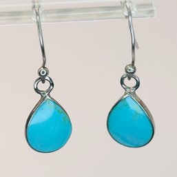 ATI Sterling, Silver Dingle Hook Back Earrings Turquoise Stones 1.22 G