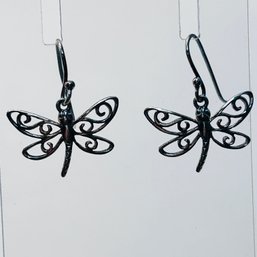 Sterling Silver Dangle Hook Back Dragonfly Earrings 1.77 G