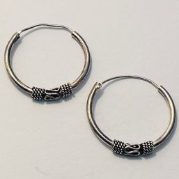 Sterling Silver Hoop Earrings With Details, 1.69 G