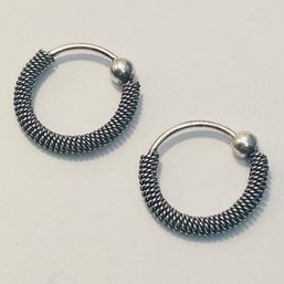 Sterling Silver Hoop Earrings With Silver Bead Detail 1.47