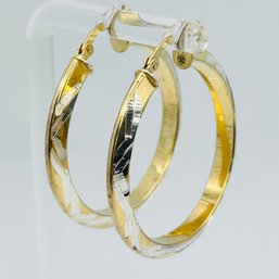 HAN Sterling Silver Hinge Back Hoops 4.8 G Gold Colored, And Silver Etched Detail