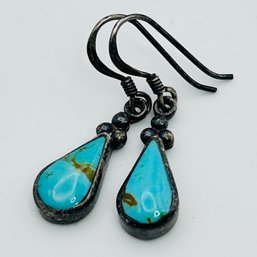 Sterling Silver Turquoise Dangle Earrings, 3.11 G