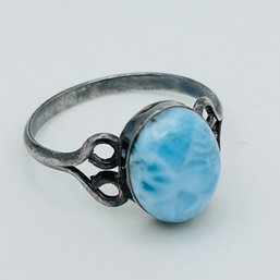 Sterling Silver Blue Larimar Band Size 6.5, 1.8 G