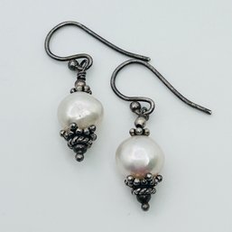 Sterling Silver Pearl Drop Earrings 2.86 G