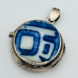 Sterling Silver Blue And White Stone Locket Pendant 6.25 G