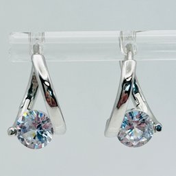 Sterling Silver Clear, Stone Hinge, Hoops, 3.12 G Vibrant Color