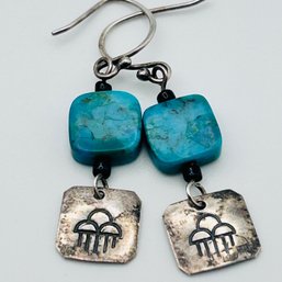 EC Sterling Silver Turquoise Native Dangle Earrings 1.81 G