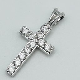 China, Sterling, Silver Cubic Zirconia Cross Pendant, 2.09 G