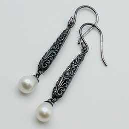 ATI Sterling Silver Pearl Dangle Earrings 4.54 G