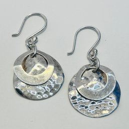 Sterling Silver Dangle Hammered Hook Back Earrings 4.37 G