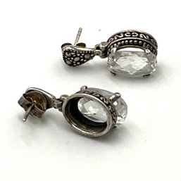 Sterling Stud Earrings W/ Clear And Metallic Rhinestones 7.5g