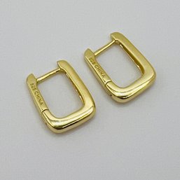 China, Sterling Silver Square Hoop Earrings Gold Color, 3.21 G