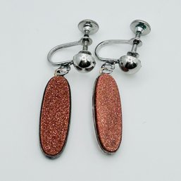 Sterling Silver Screwback Clip On Orange Sparkle Dangle Earrings 5.26 G