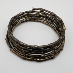 Sterling Silver Bamboo Five Coil Bracelet Engraved This Planted 2 Bamboos. Unknown Marking 45.36 G.