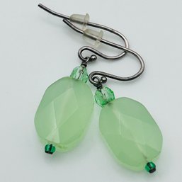 Sterling Silver Green Stone Dangle Earrings, 3.2 G