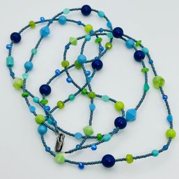 Sterling Silver Clasp, Beautiful Blue And Green Stone Bead Double Strand Necklace 17.25 G