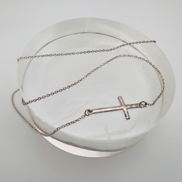 Sterling Silver Trace Chain Necklace With Cross 2.00 G