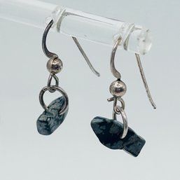 Sterling Silver Black Gray Stone Dangle Earrings 1.03 G