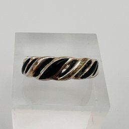 KBN, Sterling Silver Band Ring With Black Stones Size 6, 1.87 G