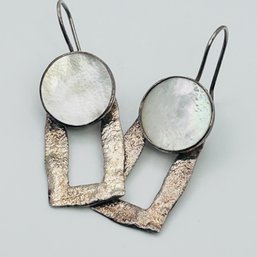 Sterling Of Her Mother Of Pearl Hammered Dangle Earrings, 8.83 G