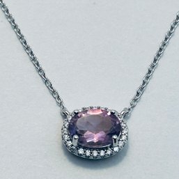 Thailand, DBJ Sterling, Silver Cable Chain With Amethyst Pendant 1.96 G