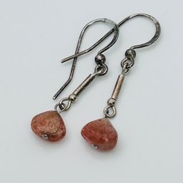 Sterling Silver Hook Back Earth, Toned Stone Earrings, 1.5 G