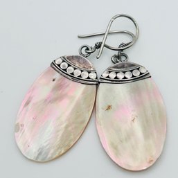 Sterling Silver Oval Mother Of Pearl  Dangle Earrings, 2.71 G