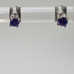 CH, RHINESTONE, Sterling Silver Purple Stud Earrings 0.38 G