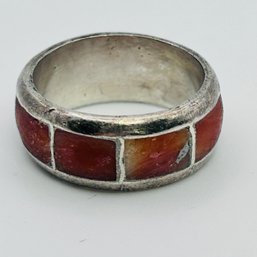 Sterling Silver Band Coral Colored Inland Stone Size 6, 4.43 G