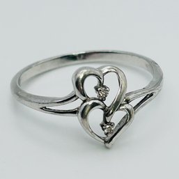 Sterling Silver DIAMOND Double Heart Rate Size 10.5, 1.89 G