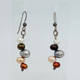 Sterling Silver Hook, Pearl Dangle Earrings, 3.54 G