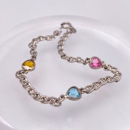 Dainty Multi-stone Heart Sterling Bracelet 3.6g