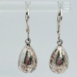 Sterling, Silver Hinge, Egg Shaped Dangle Earrings 3.13 G