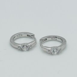 Sterling Silver Hinged Hoops Clear Stones 1.56 G