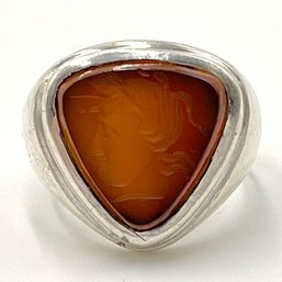 Sterling Roman Style Carnelian Intaglio Ring Sz. 8.5, 15.5g