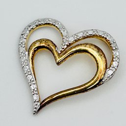 Diamond Sterling Silver Gold Colored Heart Pendant 1.47 G