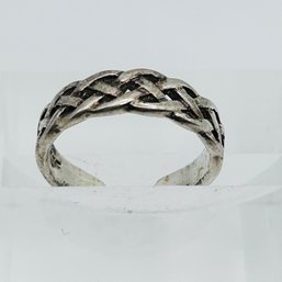 Sterling Silver Woven Pinky Ring Adjustable Size 3, 2.11 G