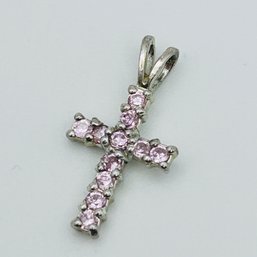 Sterling, Silver Pink Stone Cross Pendant .73 G