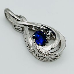 Sapphire And Diamond Sterling Silver Pendant 3.3 G